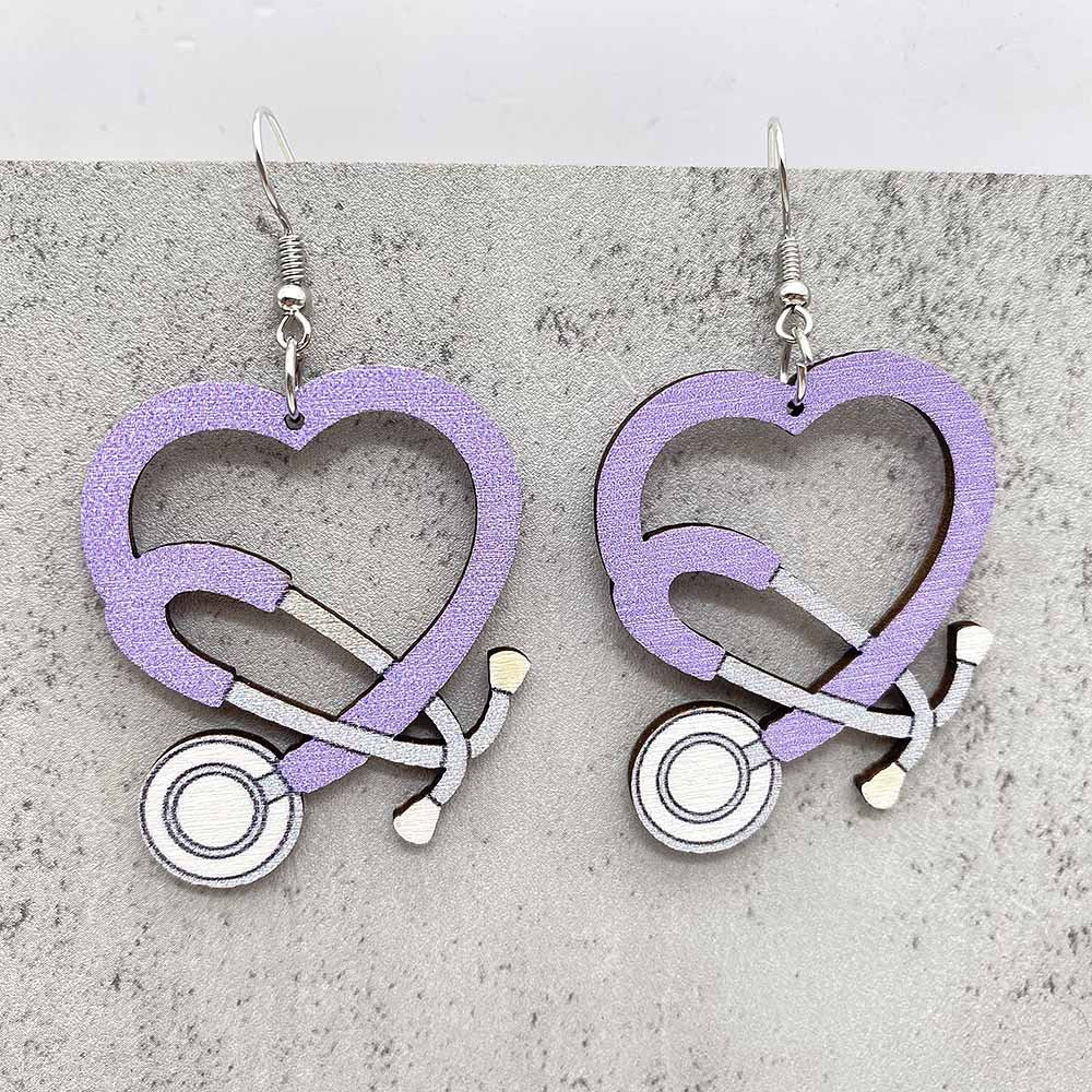 Wholesale  Nurse Day earrings Doctor Nurse Medical color earpiece wooden earrings
