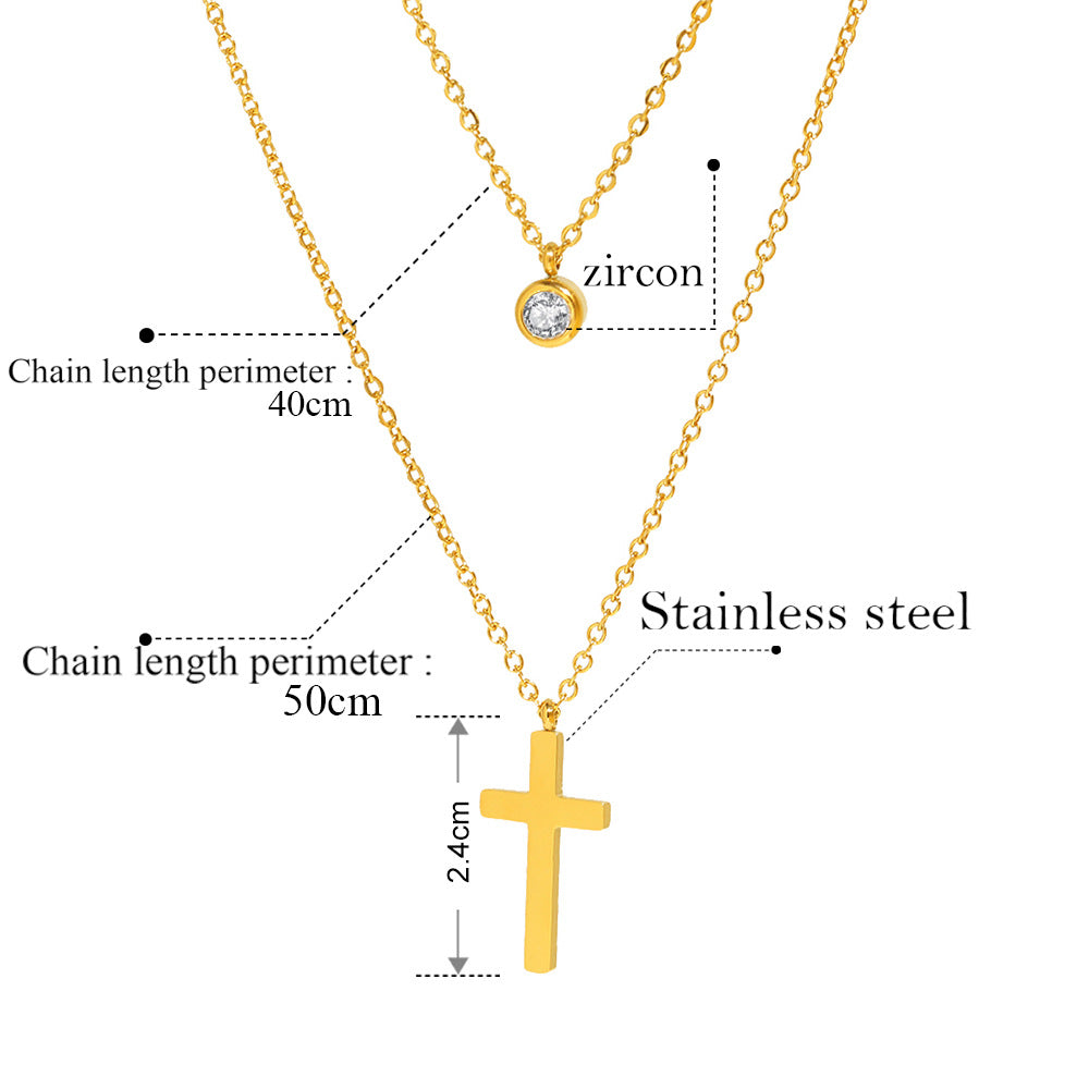 Wholesale Stainless Steel Layered Cross Pendant Necklace With Zircon And Pearl Chic Fashion Jewelry For Women Boutique Resale