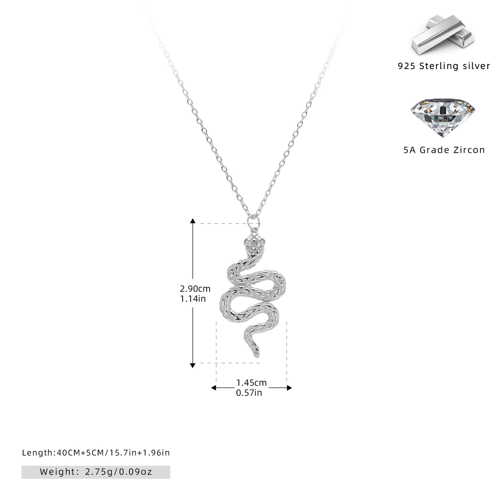 Wholesale  S925 Sterling Silver Simple Fashion Snake Pendant Light Luxury  Necklace