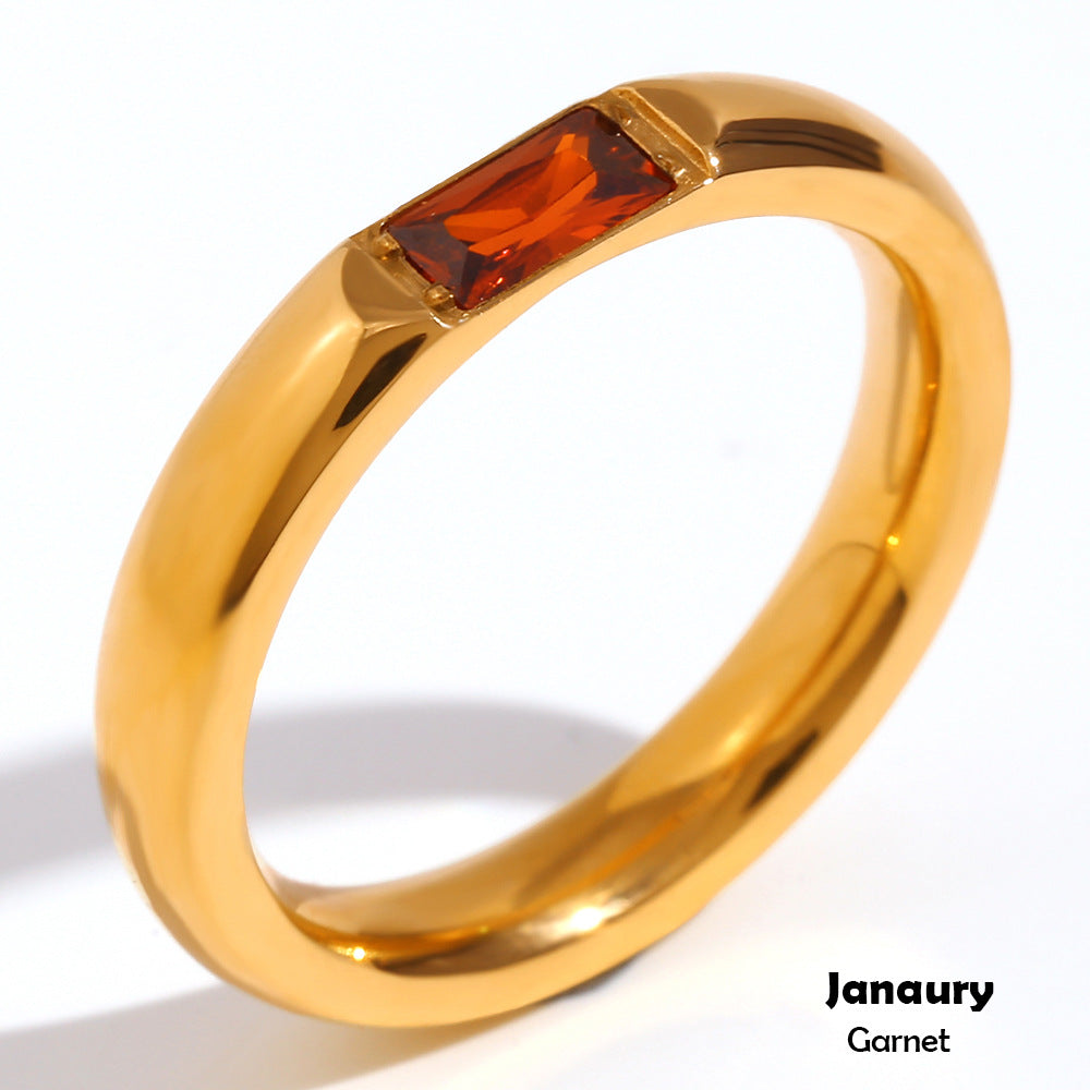 Wholesale Modern Simple Ring - 18K Gold Plated Stainless Steel Rectangular Zircon - Fashion Jewelry Accessory for Everyday Wear Boutique Resale