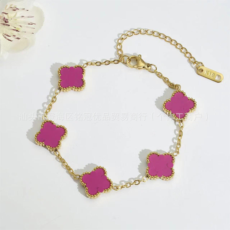 Wholesale Gold Plated Stainless Steel Four Leaf Clover Bracelet Fashion Jewelry for Women