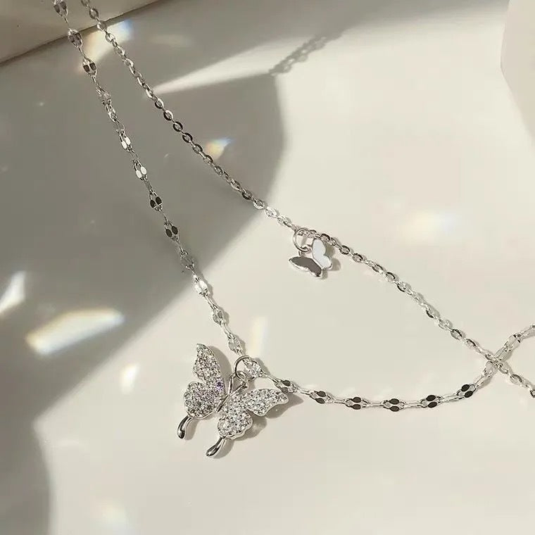 Wholesale Alloy Double Layer Butterfly Necklace