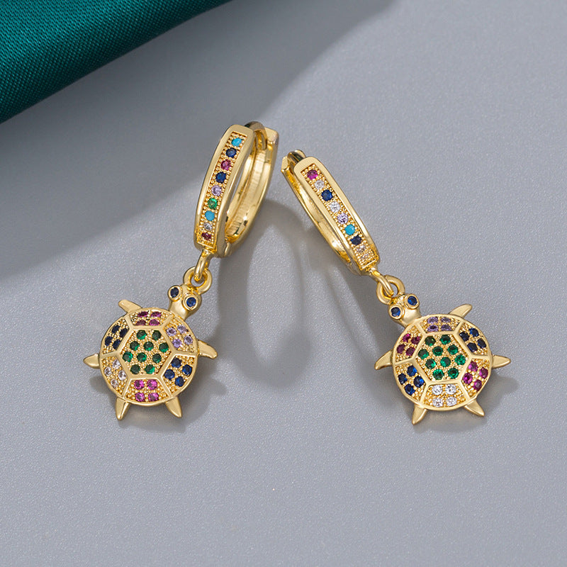 Wholesale Color Diamond Zircon Turtle Copper Plated Earrings ACC-ES-AYE001