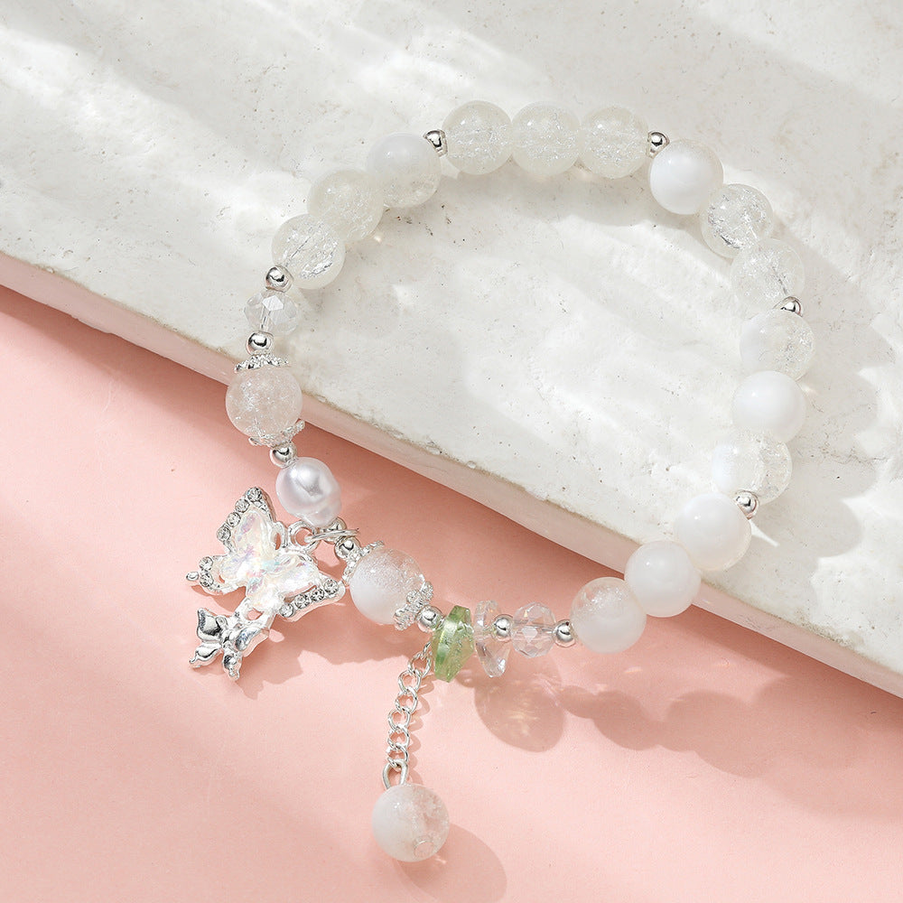 Wholesale Blue Butterfly Artificial Crystal Beaded Bracelet Chinese Style Chic Fashion Accessory Travel Souvenir Gift