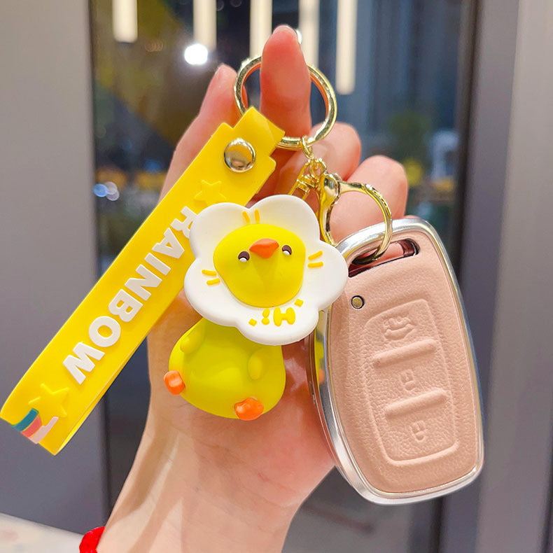 Wholesale PVC Cute Cartoon Duck Keychain with Sunflower Design - Fun Bag Charm or Gift