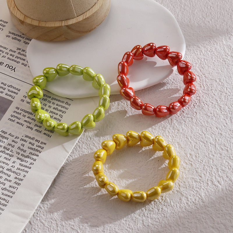 Wholesale Colorful Heart-shaped Paint  Handmade String Bracelet