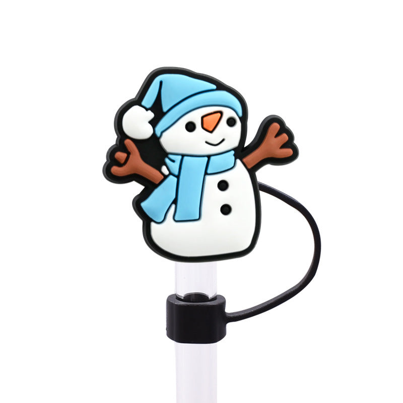 Wholesale Random 100pcs Snowman Series 8/10mm PVC Soft Straw Tube Cap