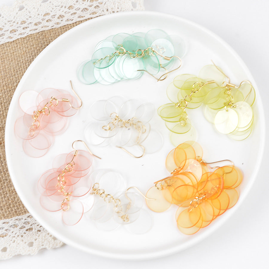 Wholesale  seaside holiday style transparent color round tassel earrings