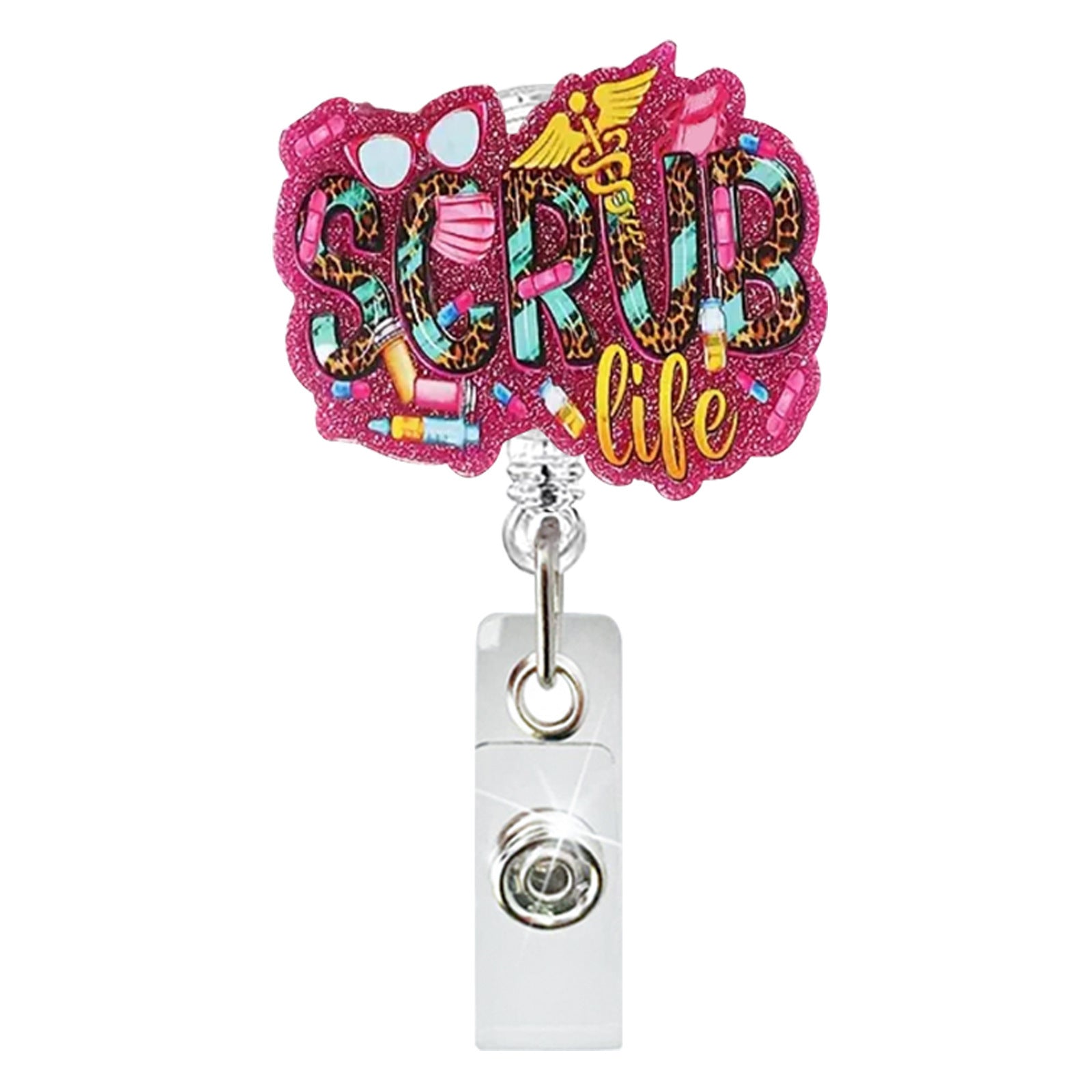 Wholesale Glitter Nurse ID Acrylic Badge Scroll Retractable Keychain Badge Reels ACC-KC-ChiHai011