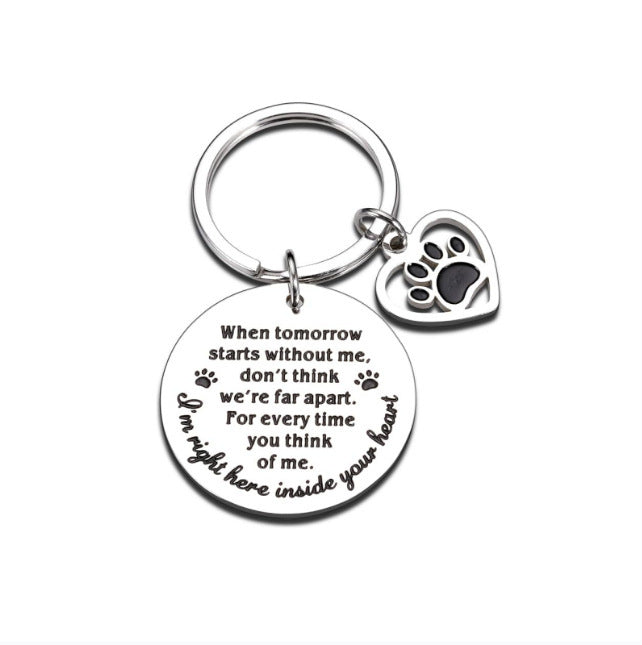 Wholesale Cute Dog Paw Bone Stainless Steel Keychain With Engraving Nameplate Pet Memorial Gift