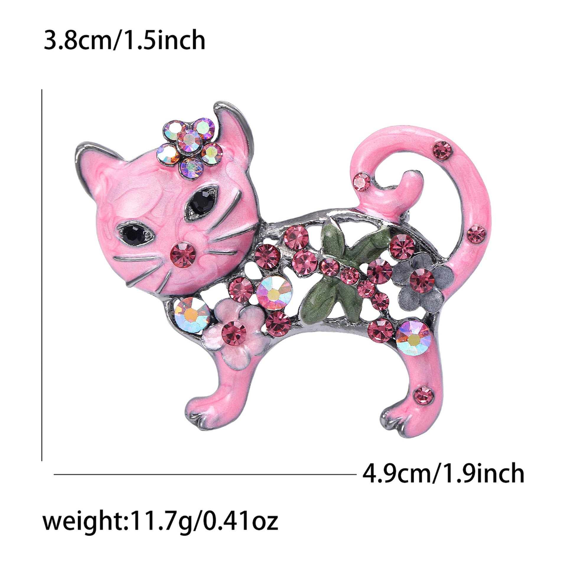 Wholesale Alloy Green Rhinestone Cat Brooch Stylish Suit Clothing Pin For Women Chic Boutique Accessory