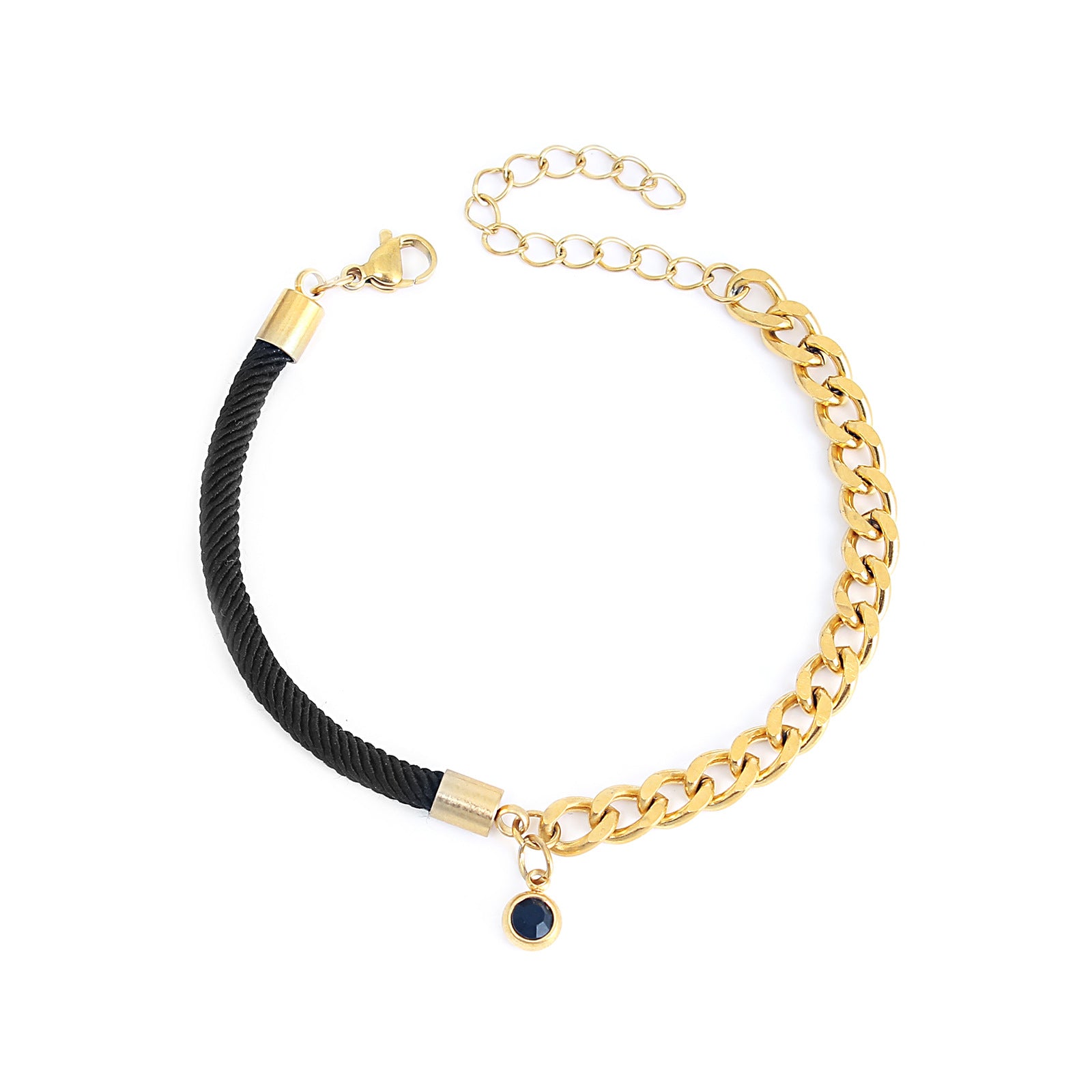 Bracelet pendentif diamant en acier inoxydable à double corde en gros plaqué or