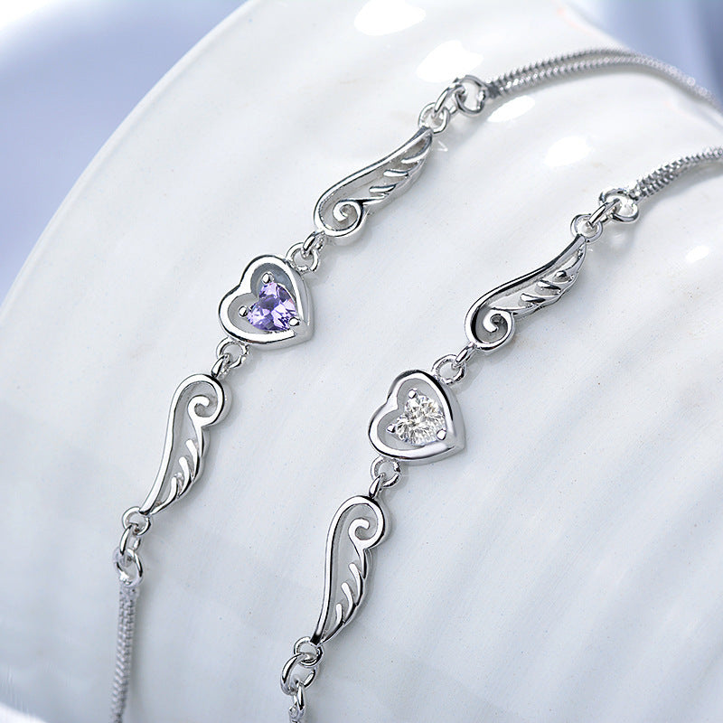 Wholesale Platinum-Plated Angel Wings Heart Bracelet Korean Style Jewelry Accessory for Women Gift
