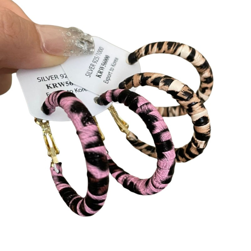 Wholesale  Retro Leopard S925 Silver Needle Geometric Design Earrings