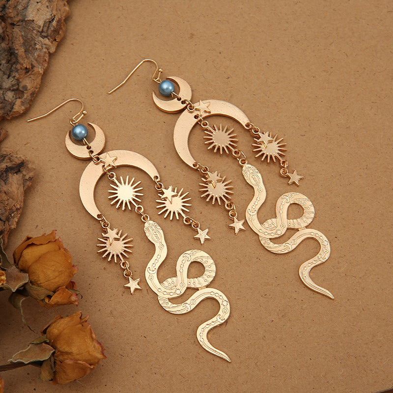 Wholesale Retro Bohemian Star Moon Sun Snake Earrings Alloy Electroplated Fashion Accessory for Everyday Wear