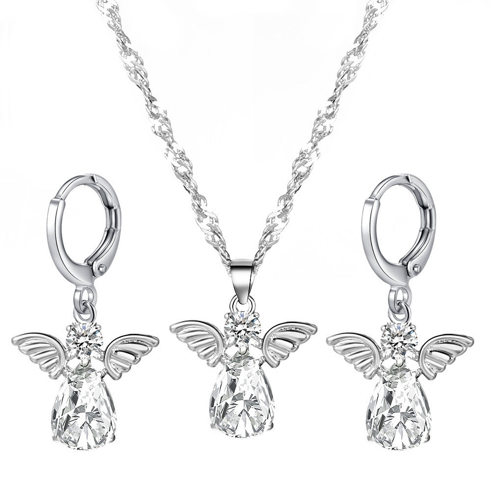 Wholesale Diamond Butterfly Water Drop Creative Necklace Earring Set ACC-NE-ChengJing001