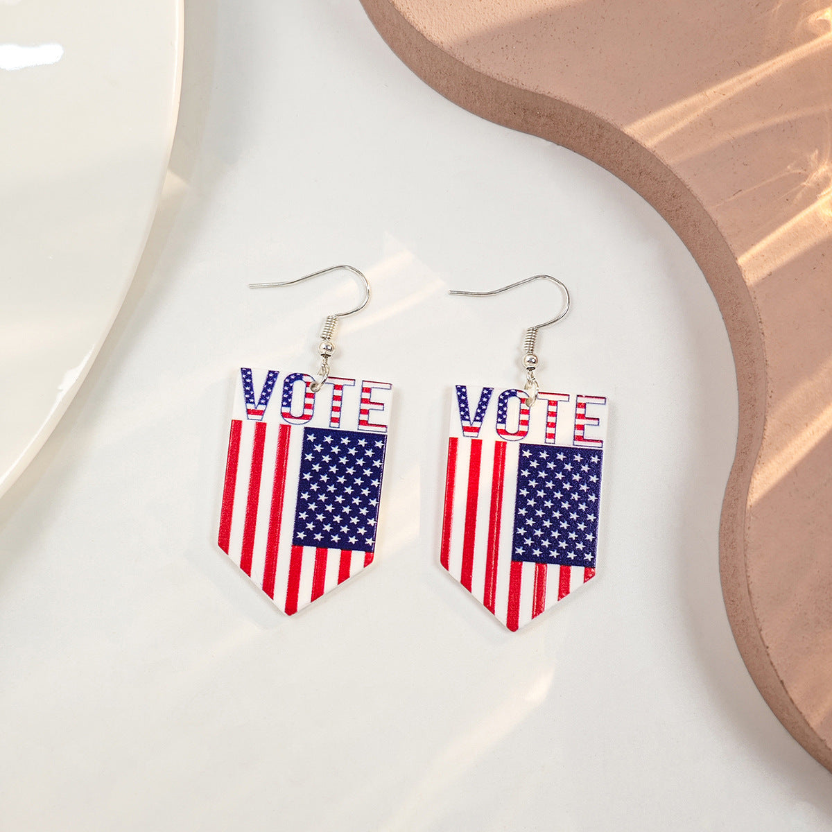 Wholesale Vintage Heart Flowers Independence Day Acrylic Earrings ACC-ES-HeMing008