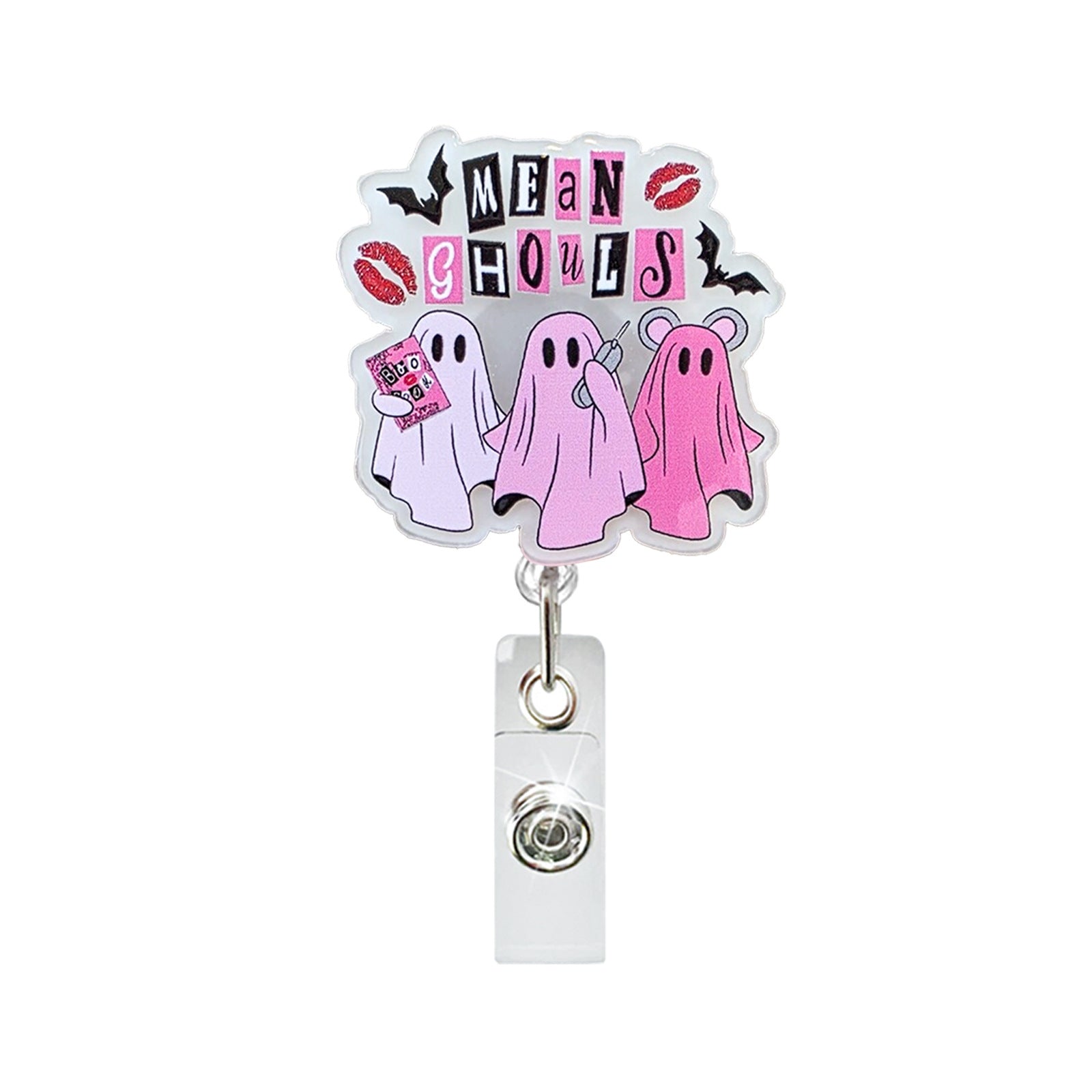 Wholesale ABS Retractable Badge Reel with  Ghost Skull Design - Stylish ID Holder for Office or Bag Charm