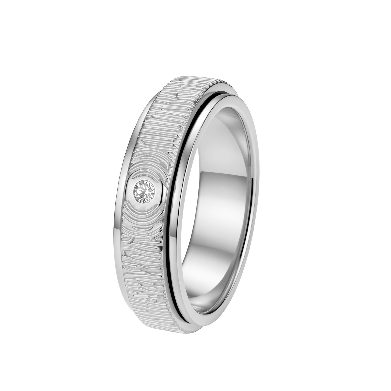 Wholesale Vintage Wood Grain Rotatable Ring Stainless Steel Gold Plating Fashion Jewelry Accessory