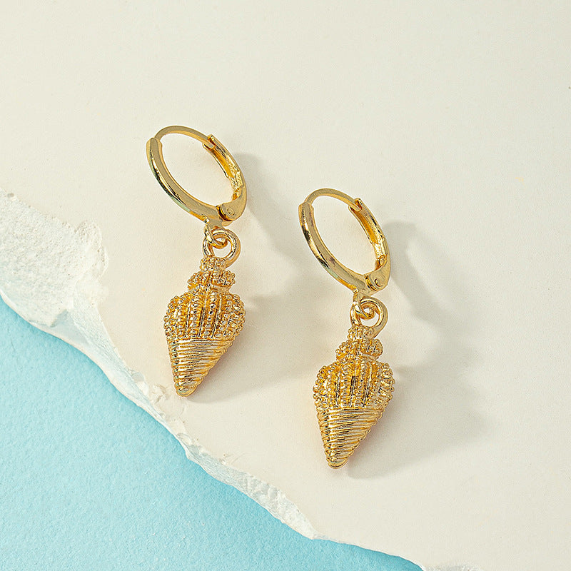 Wholesale  vintage exaggerated  alloy shell conch pendant fashion bohemian style earrings