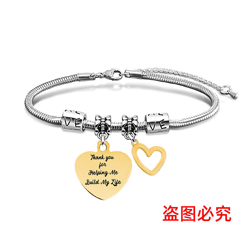 Wholesale Heart Shape Pendant Mother's Day Stainless Steel Snake Bone Bracelet Holiday Gift ACC-BT-Ganggu003