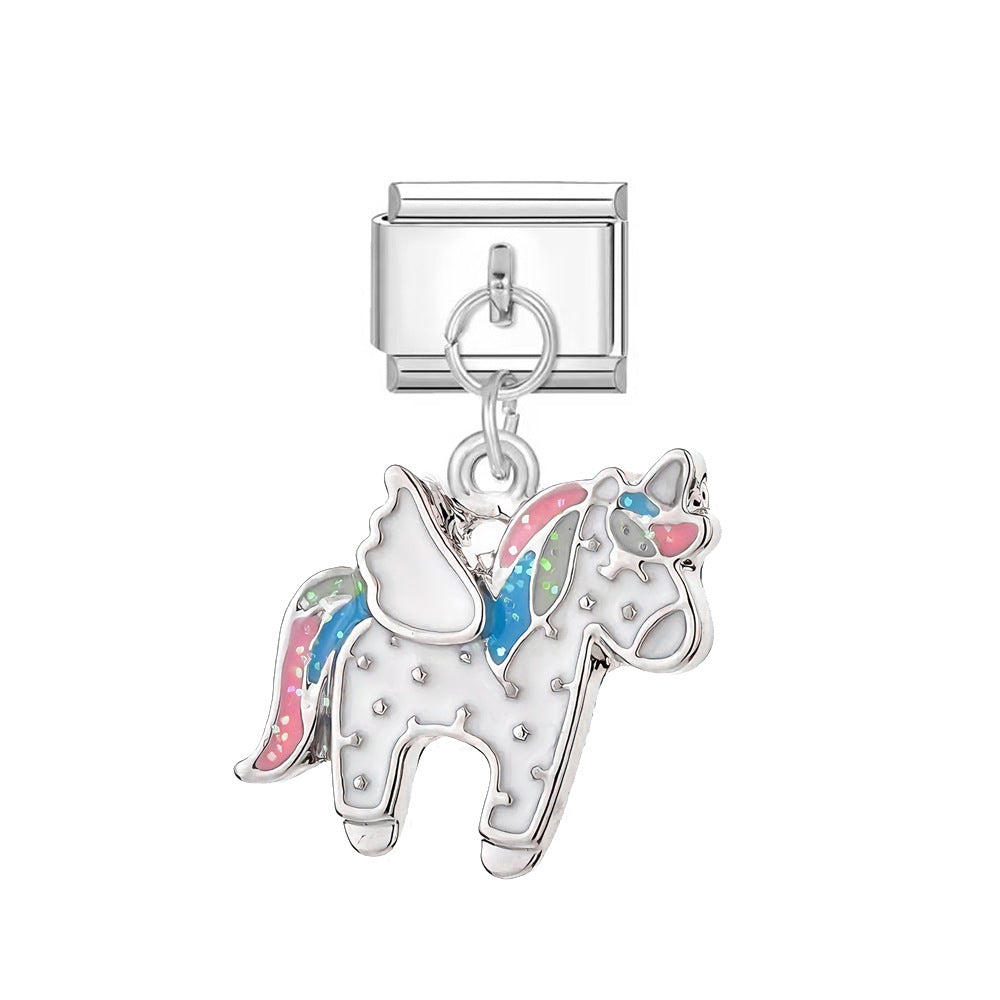 Wholesale Italian Charm Bracelet 9mm DIY Cute Pony Pendant  Creative Stainless Steel Composable Bracelet