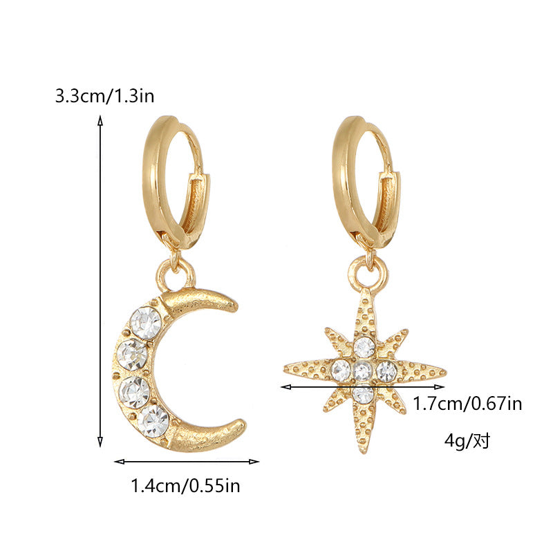 Wholesale  rhinestone eight Awn star asymmetric earrings
