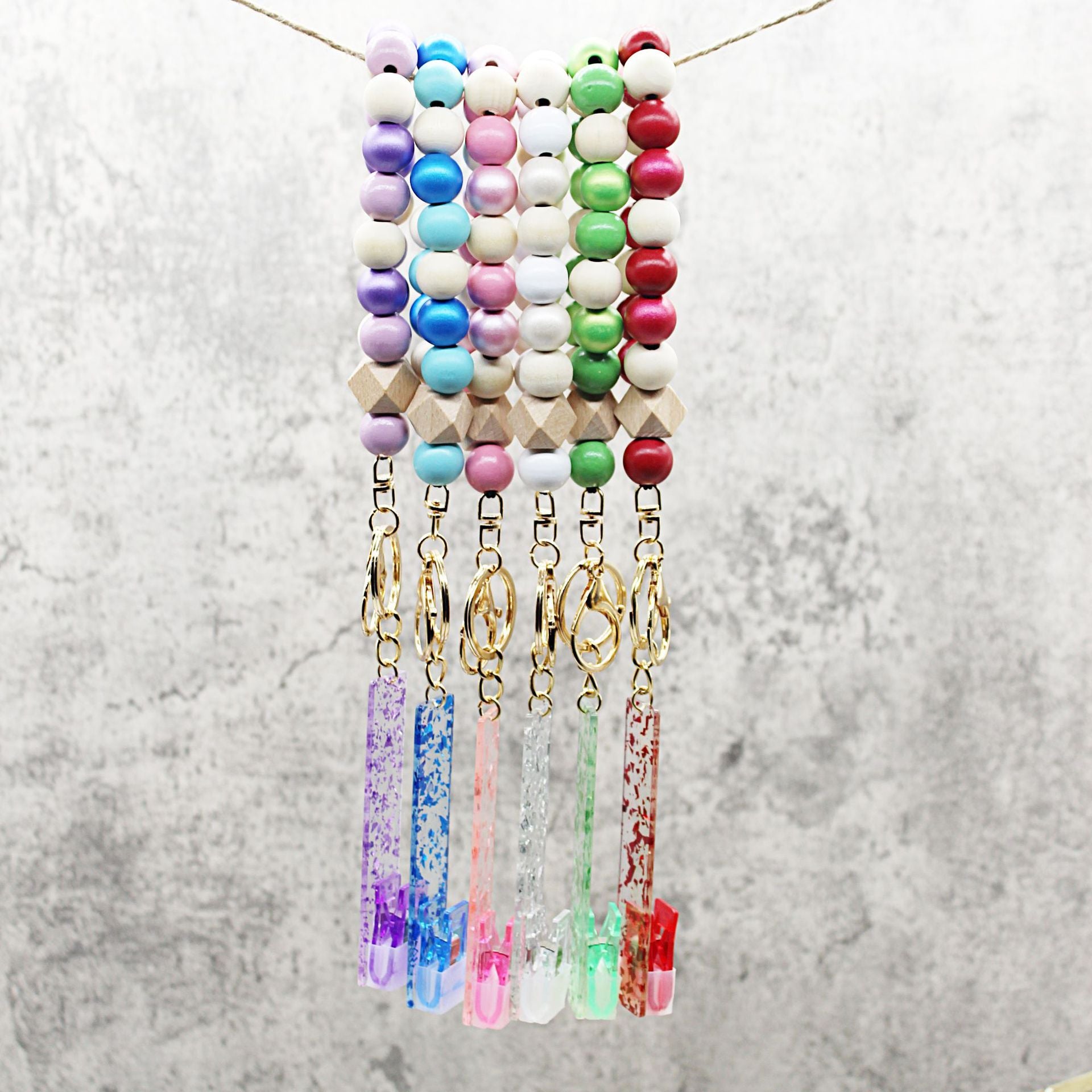 Wholesale ATM Bank Card Taker Wooden Beaded Wristlet Keychain ACC-KC-YTian011