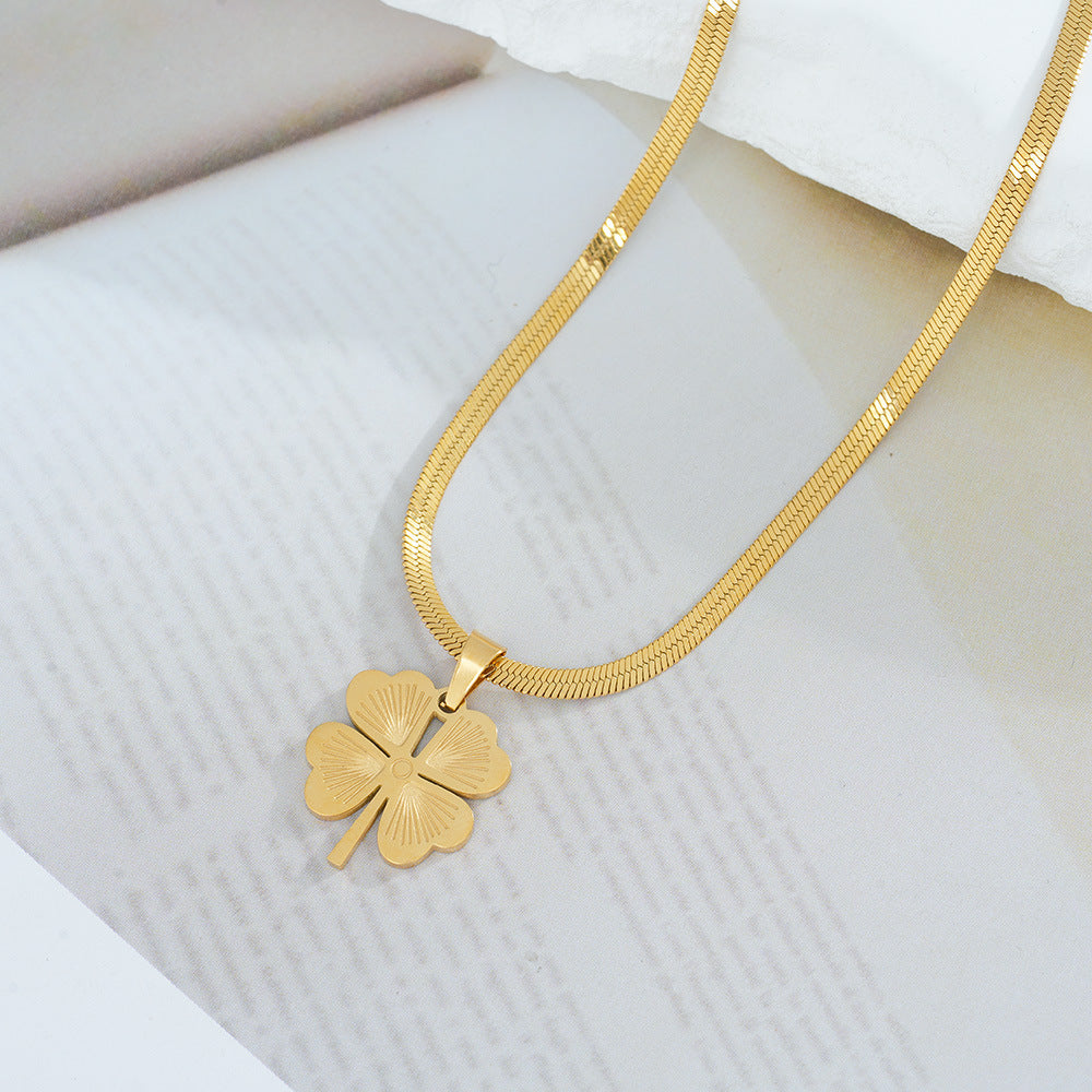 Wholesale Four-Leaf Clover Pendant Titanium Steel Snake Bone Chain Necklace Electroplated Jewelry Accessory for Resale