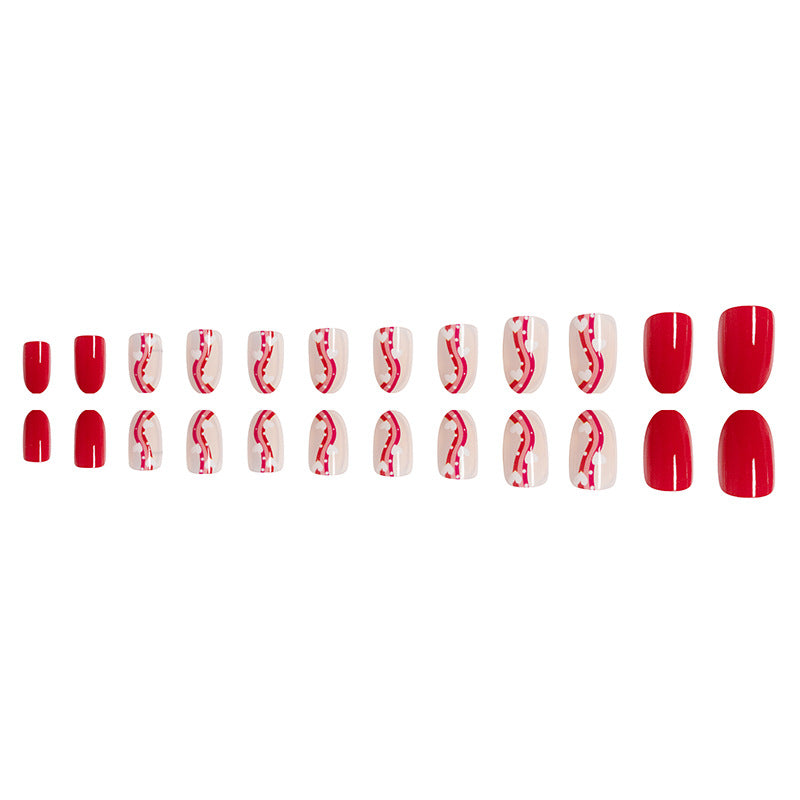 Wholesale 24 Pieces/box Valentine's Day Glossy Oval Striped Heart Manicure Press-on Nails Kits Nail Stickers ACC-NS-GuaiXL053