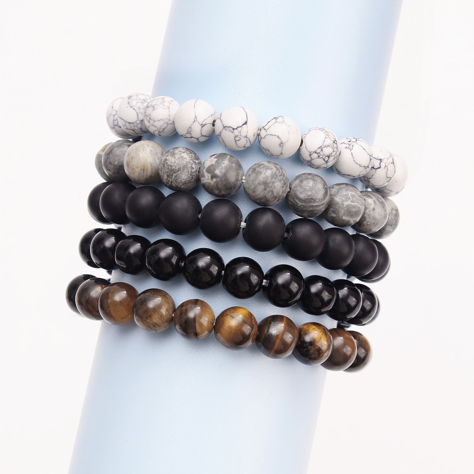 Wholesale black stone wave rotating colorful yoga beads tiger eyes beaded  Bracelet