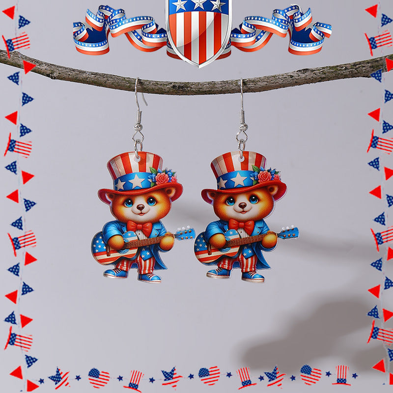 Wholesale  American Flag Independence Day Red and White Animal Earrings