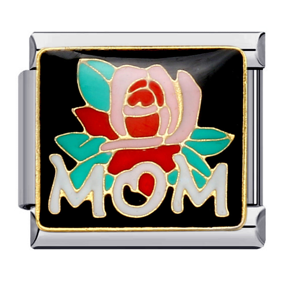 Wholesale Italian Charm Bracelet 9mm DIY Splicing Removable Black Gold Plated Oil Drop Cartoon Stainless Steel Composable Bracelet