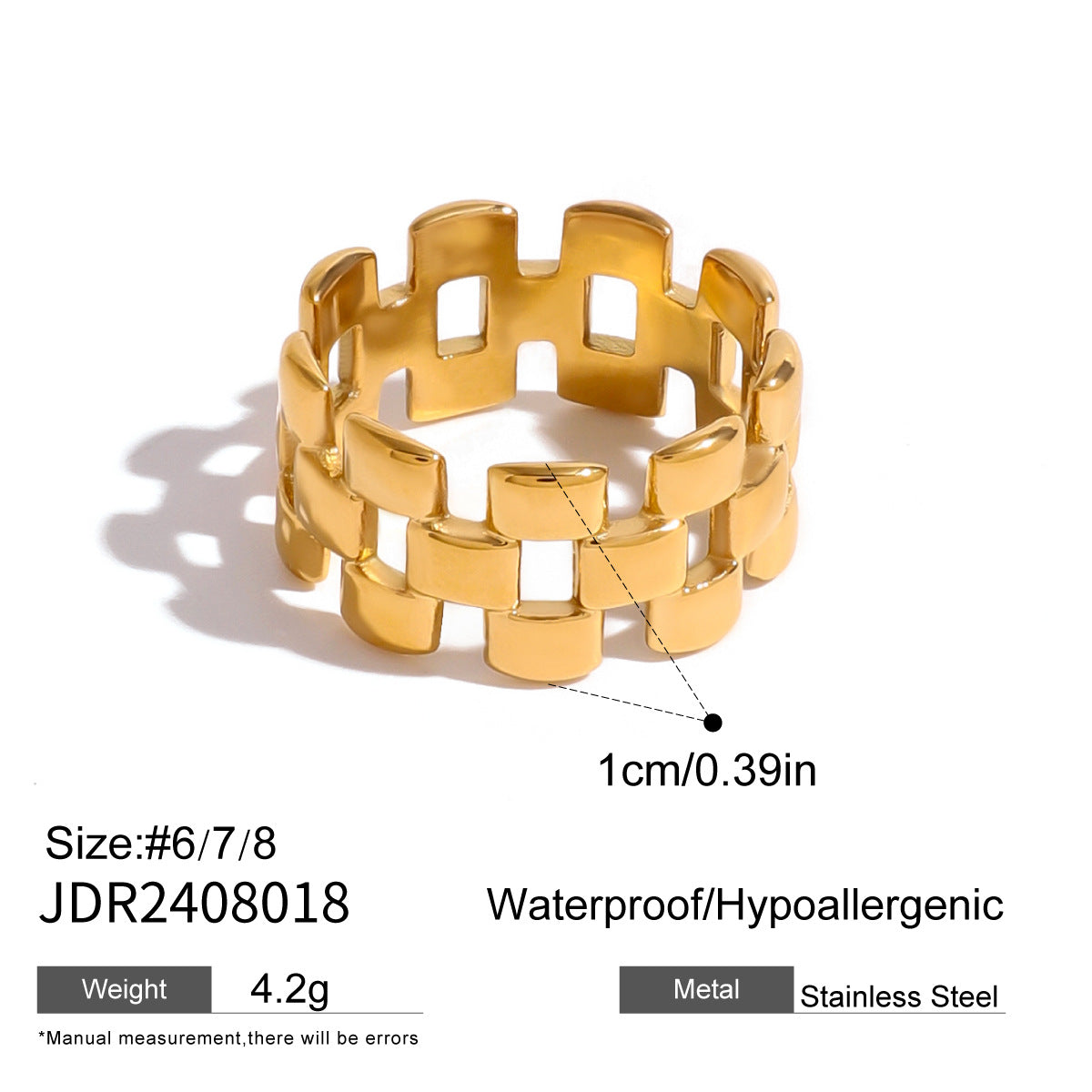 Wholesale  18k stainless steel three-layer square square hollow ring