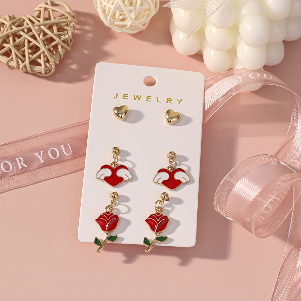 Wholesale Valentine' s Day Oil Drop Rose Red Lip Earring
