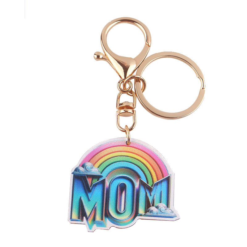 Wholesale Tume Spot Keychain Cartoon Western Rainbow MAMA Wooden Small Pendant Cute Creative Key Ring Pendant ACC-KC-GuangTian034
