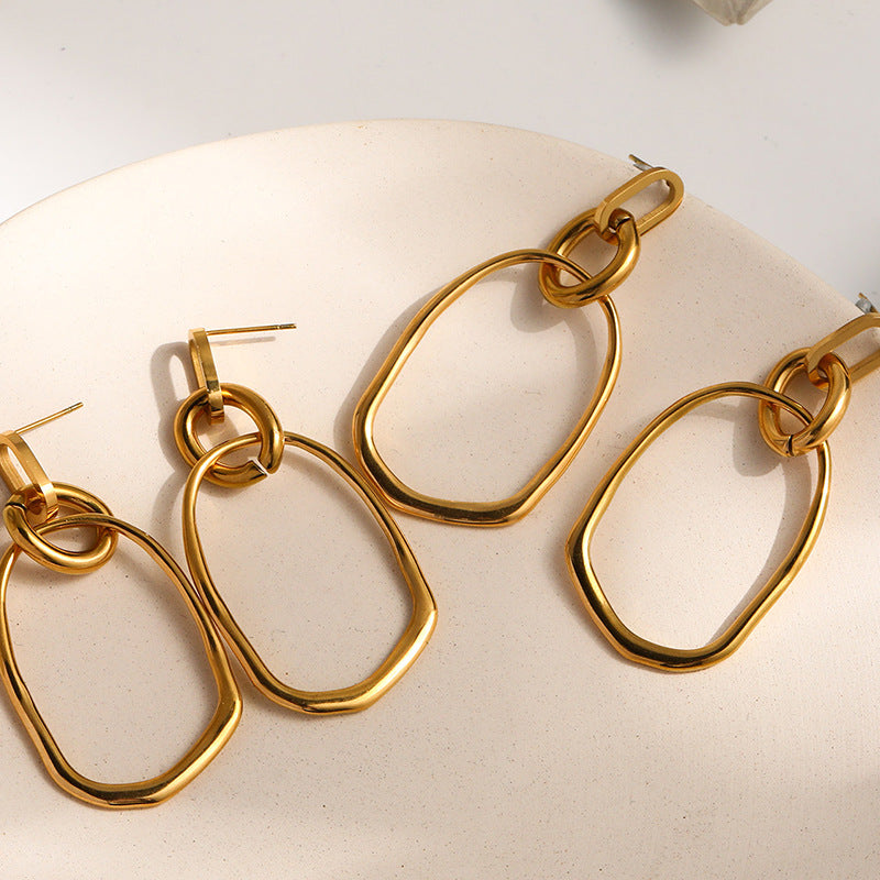 Wholesale  exaggerated Oval titanium steel earrings retro simple light luxury non-fading earrings