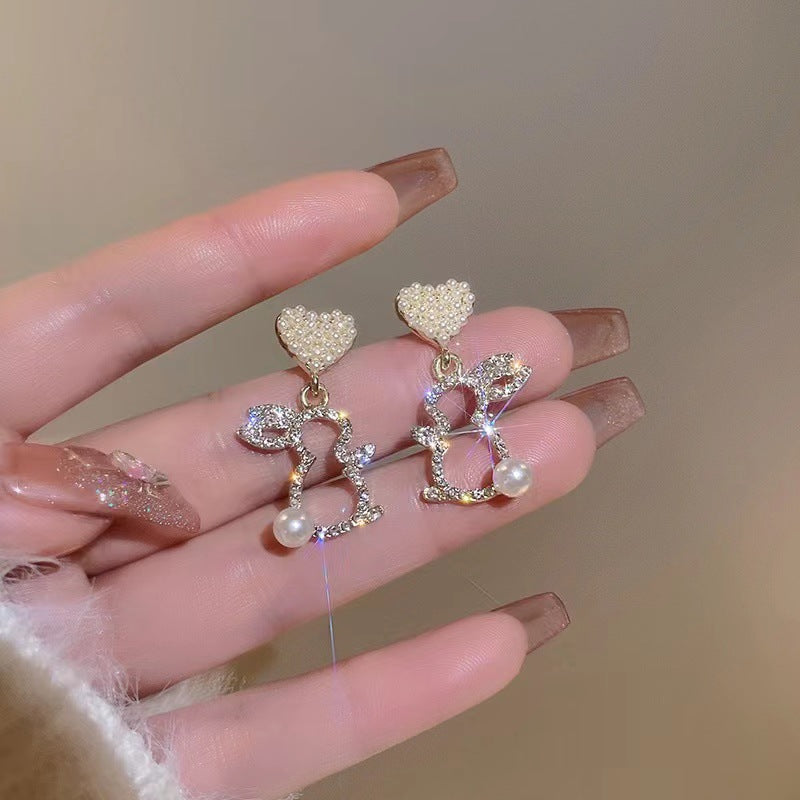 Wholesale  Pearl Love Rabbit Earrings Light Luxury Earrings