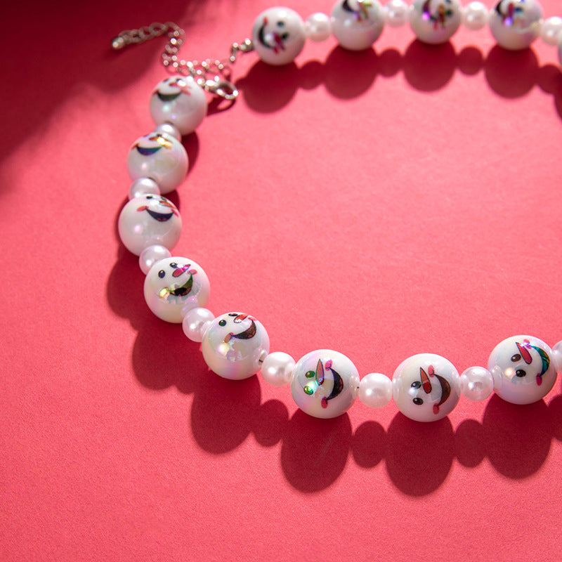 Wholesale  Acrylic Snowman Beaded Pearl Beaded Christmas Necklace