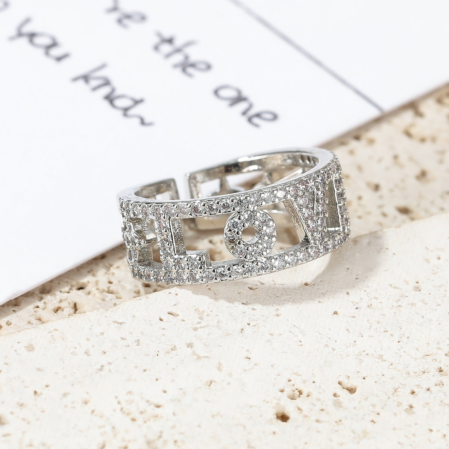 Wholesale full diamond female ring Diamond LOVE hollow  ring