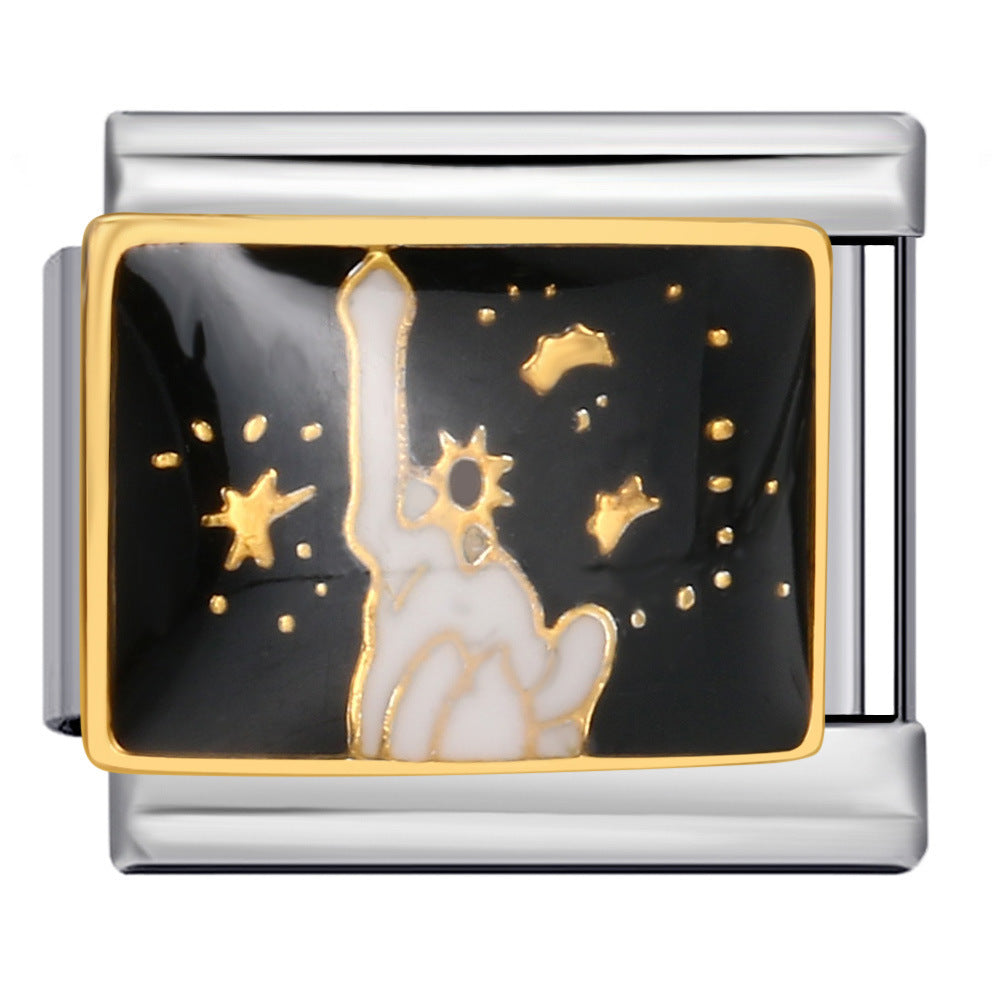 Wholesale Cartoon Italian Modular DIY Bracelet Stainless Steel Black Gold Plated Jewelry Accessory for Boutique Resale