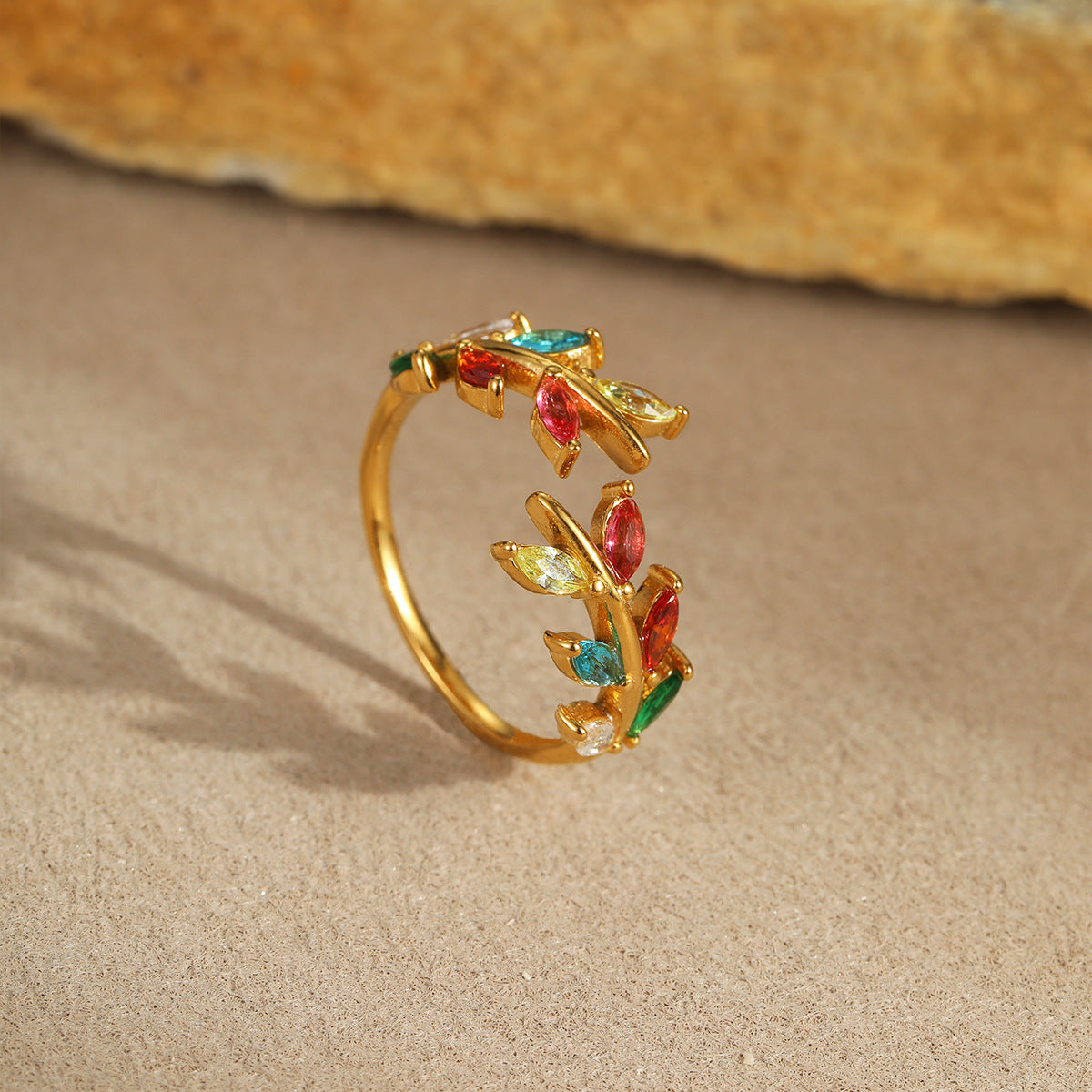 Wholesale  Leaf Stainless Steel Open Ring Plated with 18K Gold Hand Jewelry