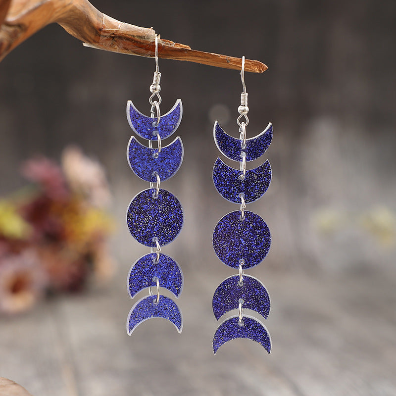 Wholesale Creative Crescent Circle Sequin Acrylic Long Earrings