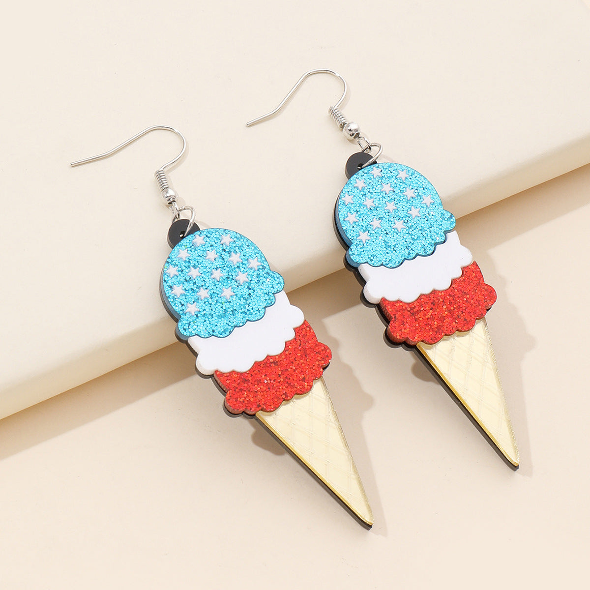 Wholesale American Independence Day Festival Glitter Pink Red White Blue Three Color Earrings