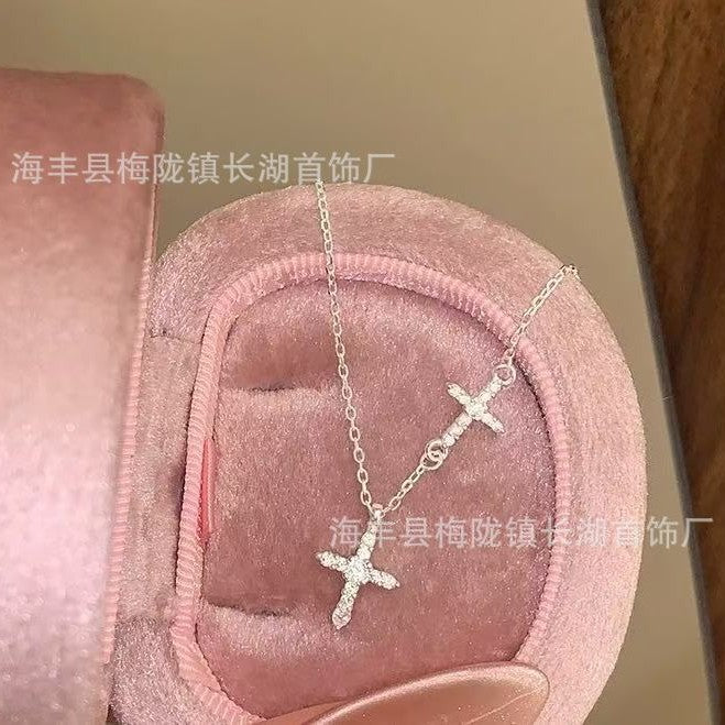 Wholesale Copper Electroplated Double Cross Pendant Necklace,  Fashion Accessory for Women Boutique Resale