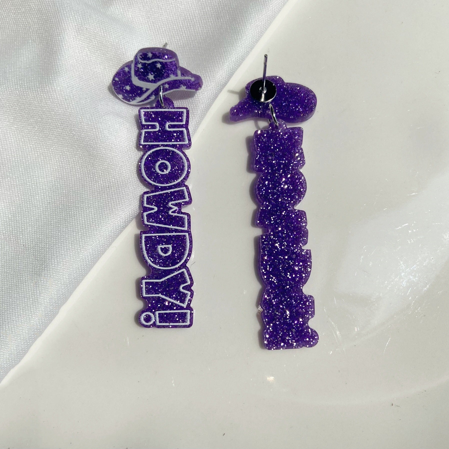 Wholesale Western Cowboy Tribal Cowboy Hat Howdy Letter Glitter Acrylic  Earrings
