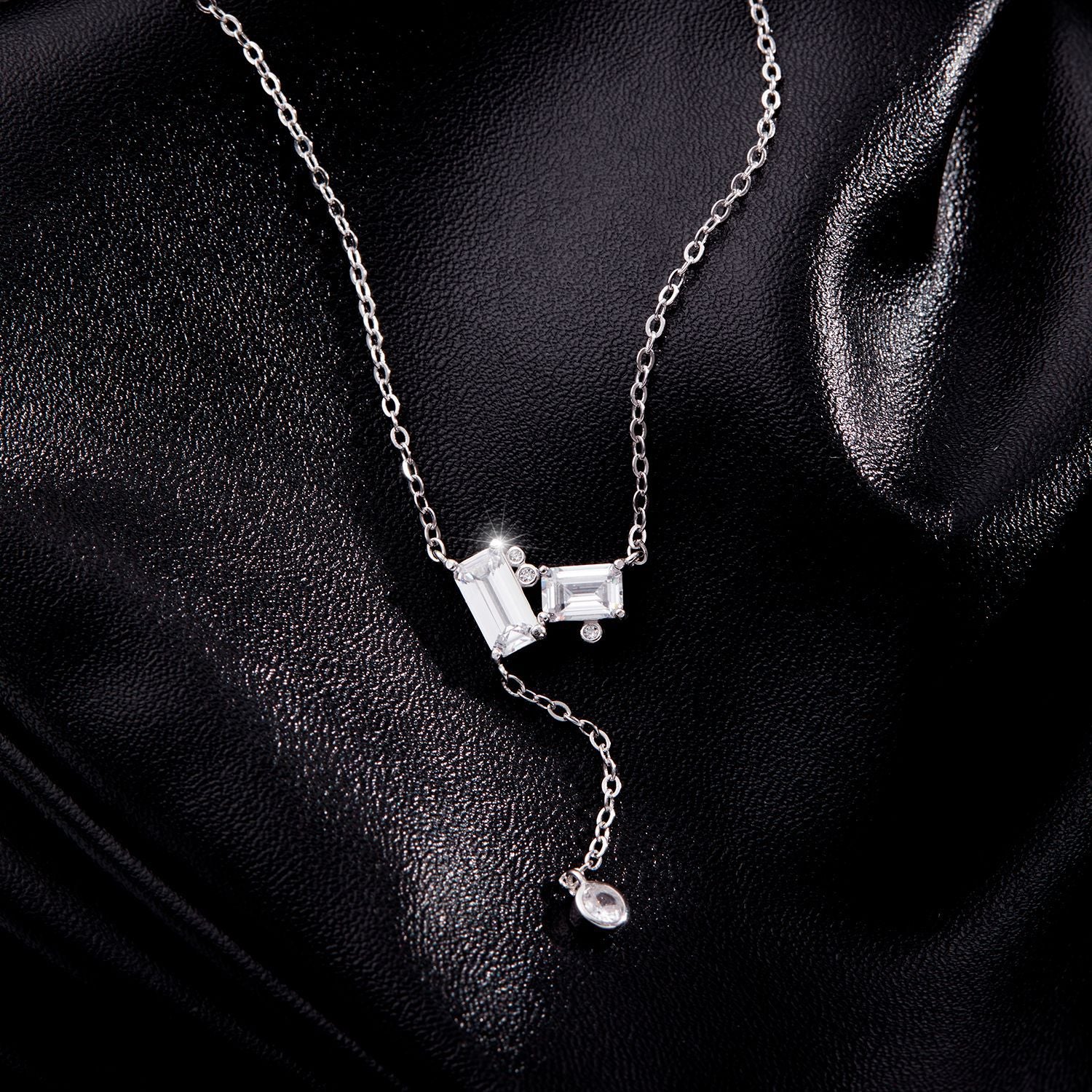 Wholesale Silver Cut Geometric Pendant Y Chain Adjustable Necklace