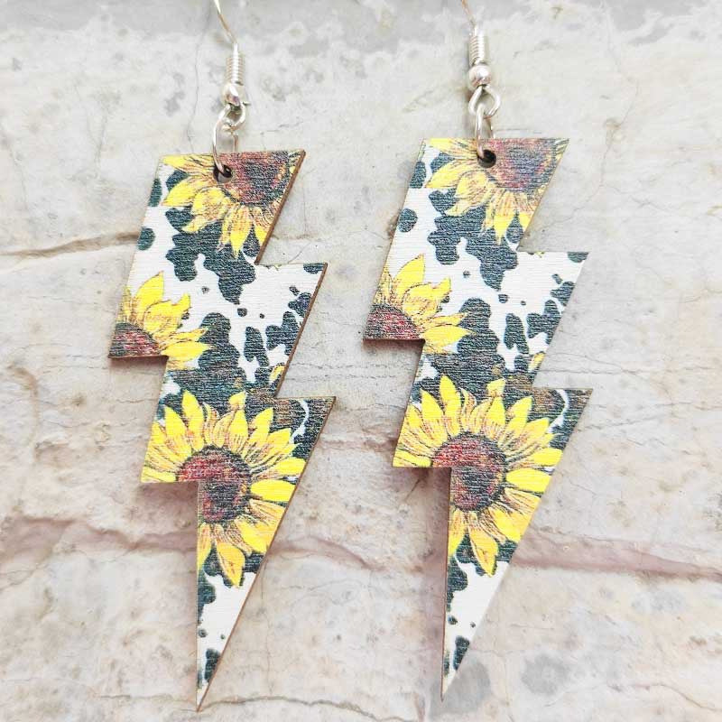 Wholesale 2 pairs/pack  wood print popular hot leopard lightning rainbow sunflower pencil earrings