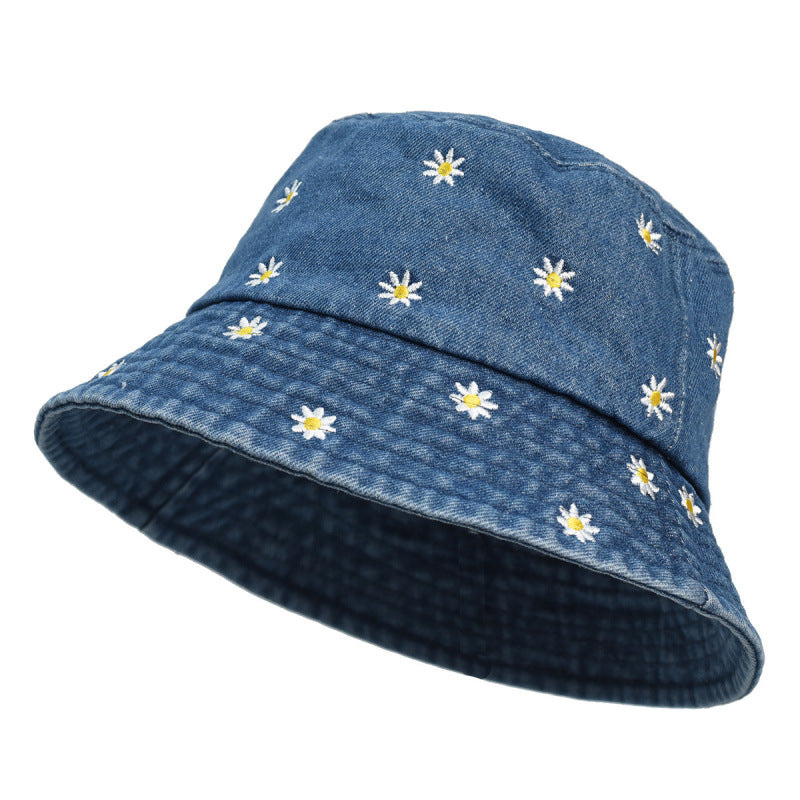 Wholesale Daisy flower bucket hat vintage distressed denim bucket hat