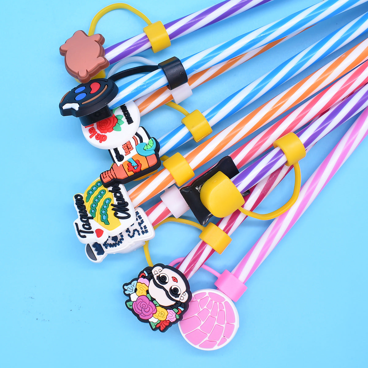 Wholesale  Random 100pcs Mexican Series  10mm PVC Soft Straw Tube Cap